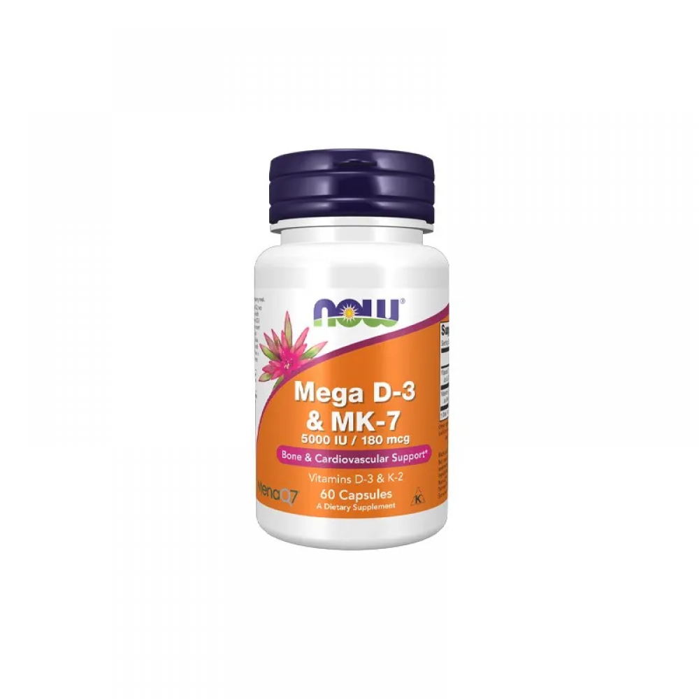 NOW Mega D3 5000IU & K2 MK-7 180mcg - 60caps