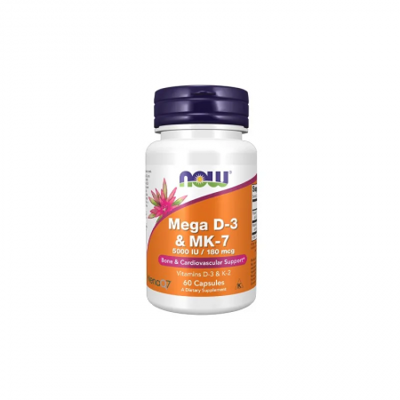 NOW Mega D3 5000IU & K2 MK-7 180mcg - 60caps